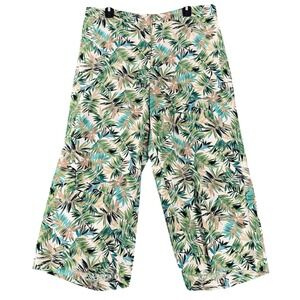 J.Jill Wearever Tropical Wide Leg Crop Pant Easy Care Palm Leaf LP Women Coastal